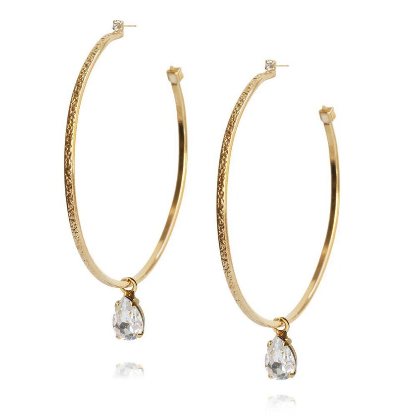 Drop Loop Earrings Gold Crystal - Stjärnurmakarna