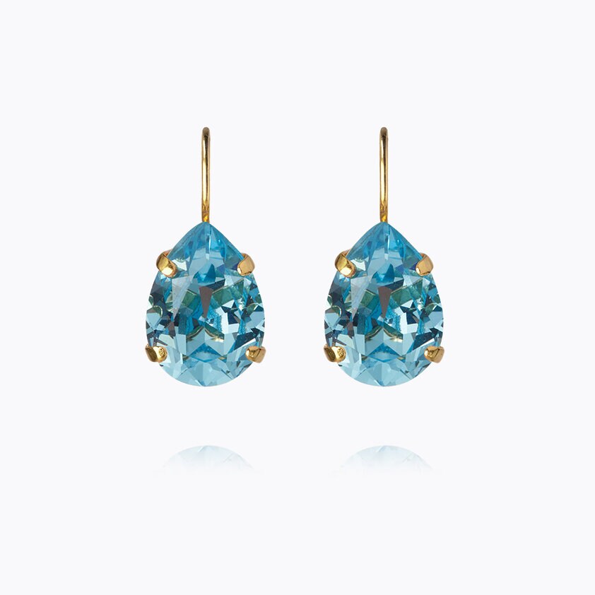 Product Image for Mini Drop Clasp Earrings Gold Aquamarine