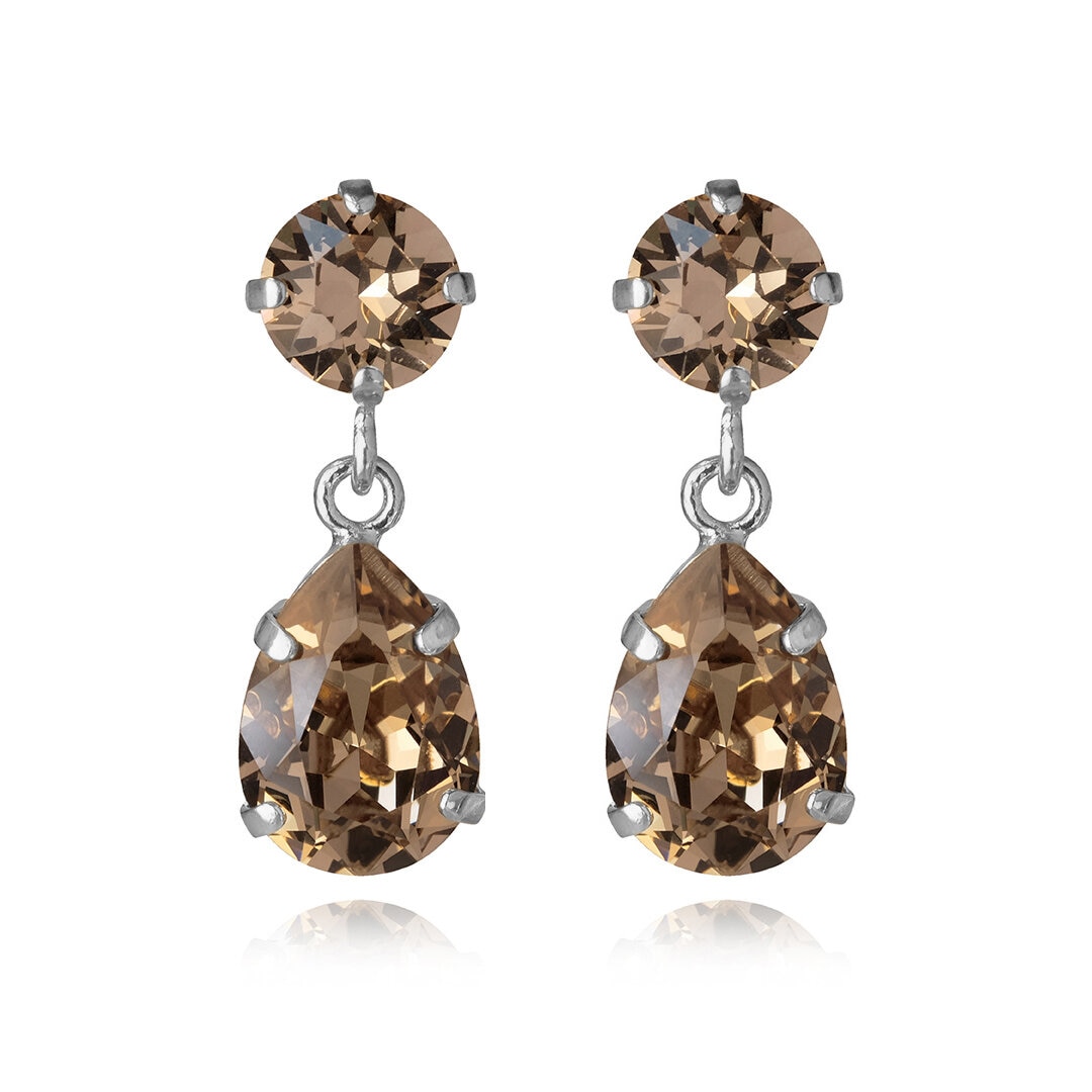 Mini Drop Earrings Rhodium Greige