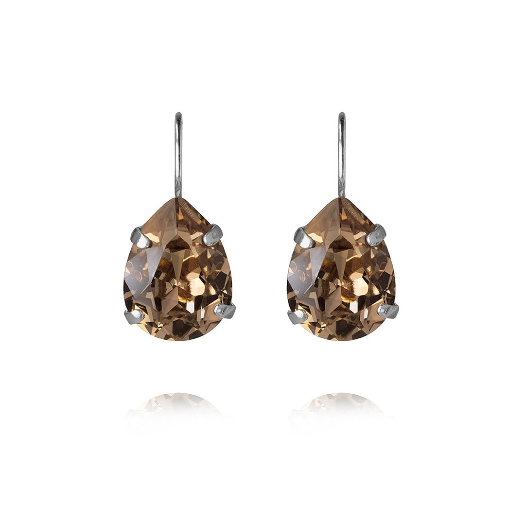 Mini Drop Clasp Earrings Rhodium Greige