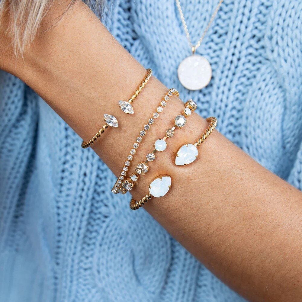 Petite Navette Bracelet Gold Crystal