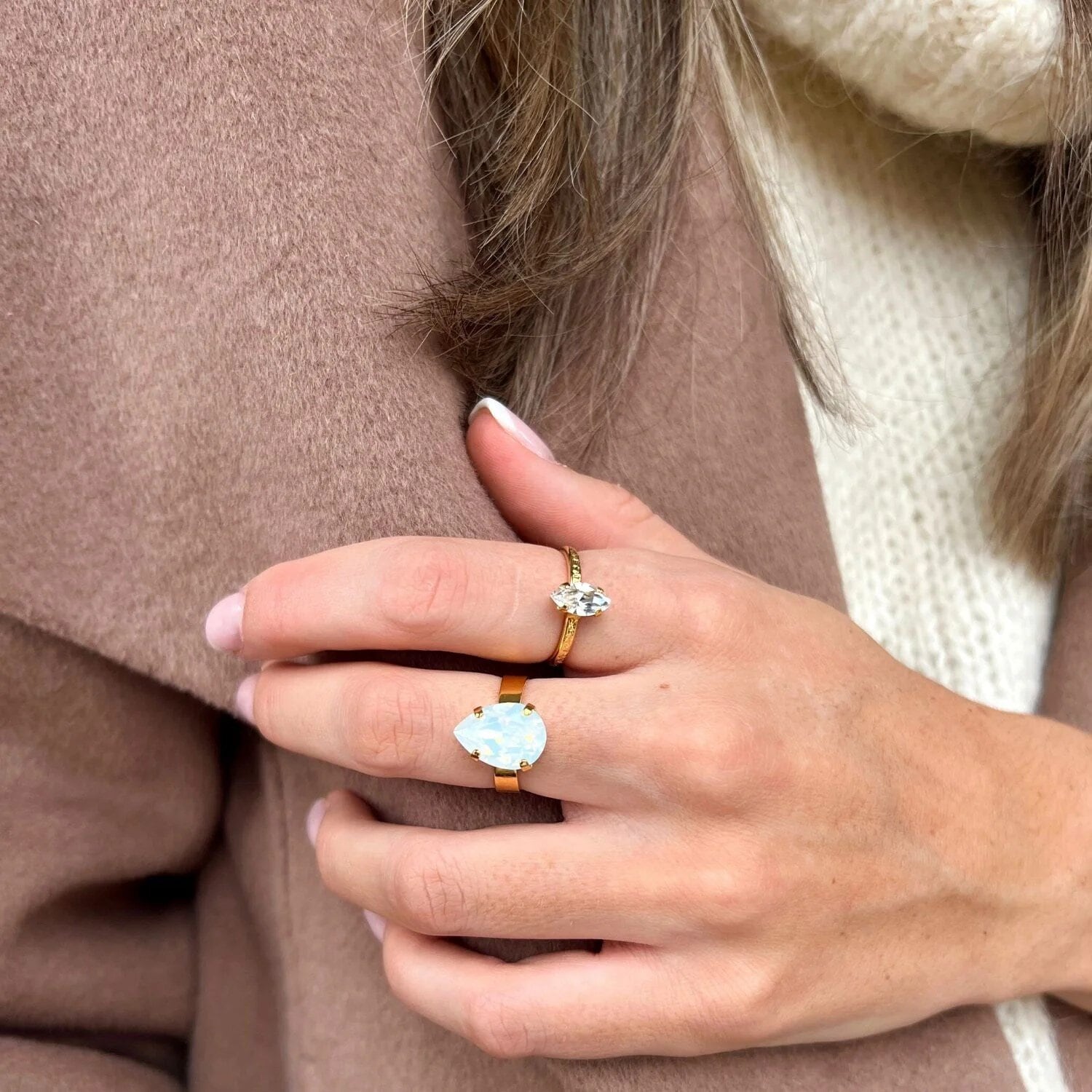 Petite Navette Ring Gold Crystal