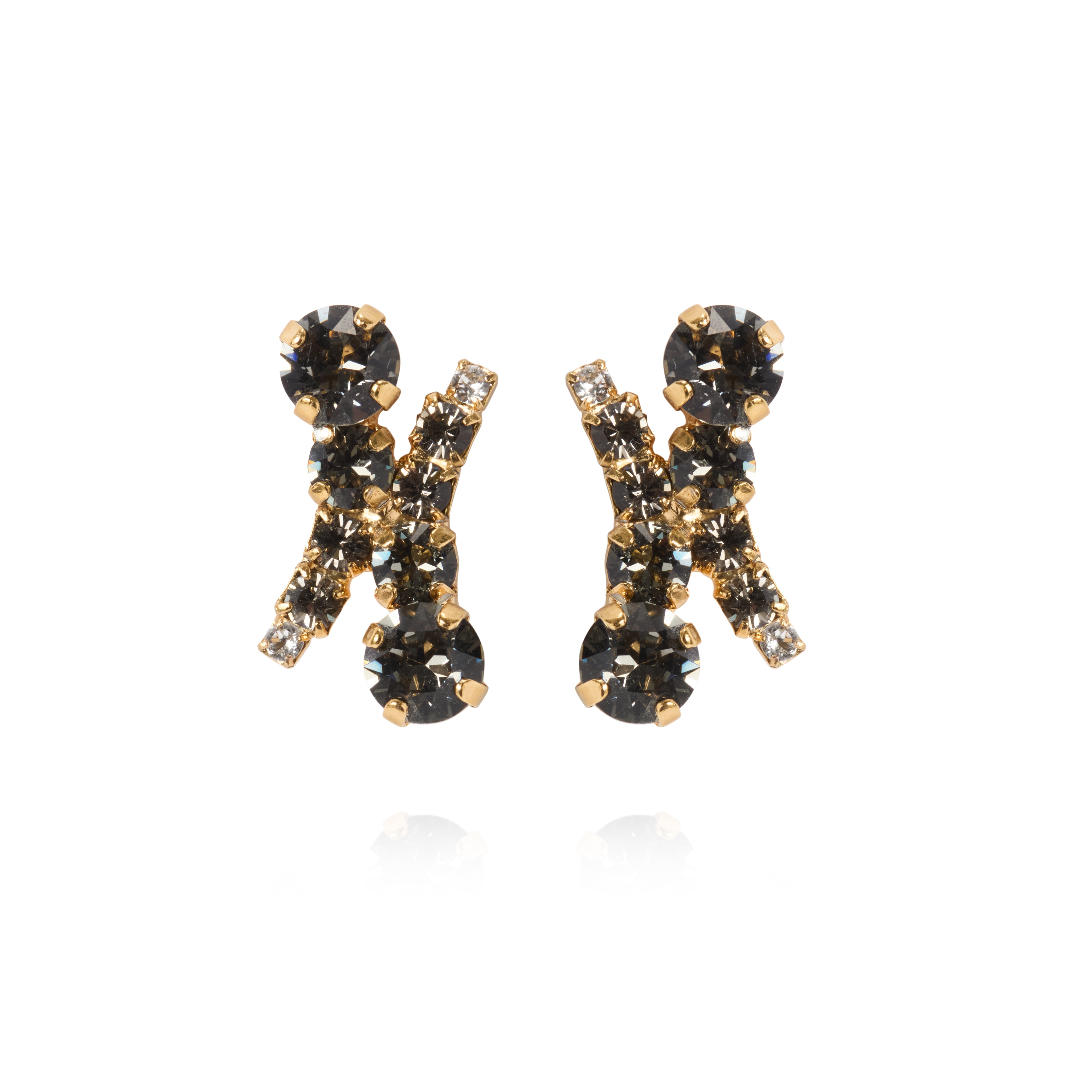 Halo Earrings Gold Black Diamond/Crystal