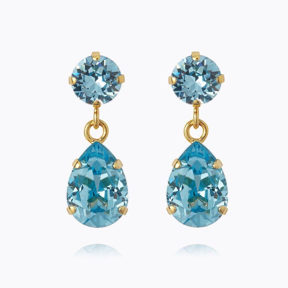 Mini Drop Earrings Gold Aquamarine