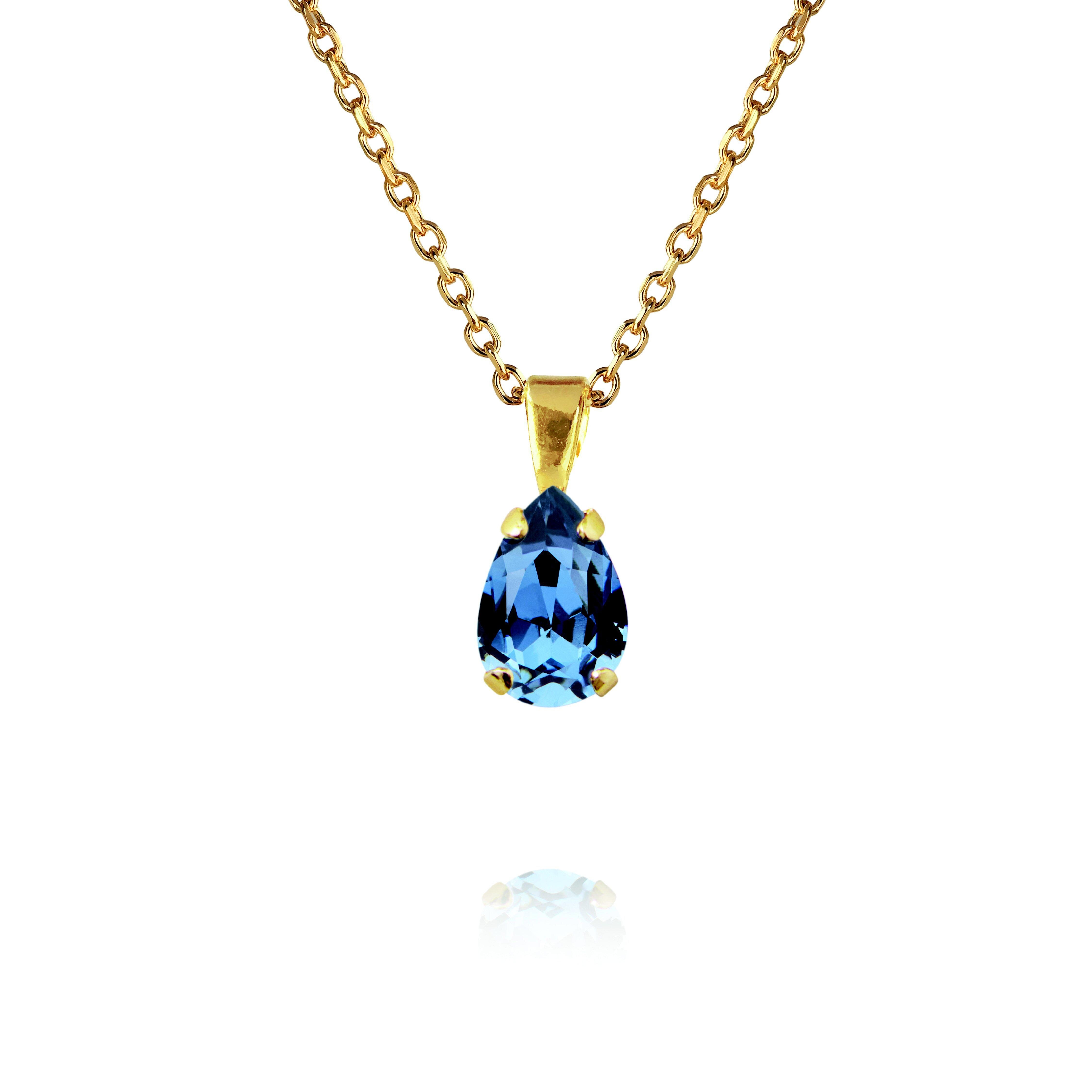 Petite Drop Necklace Gold Denim Blue