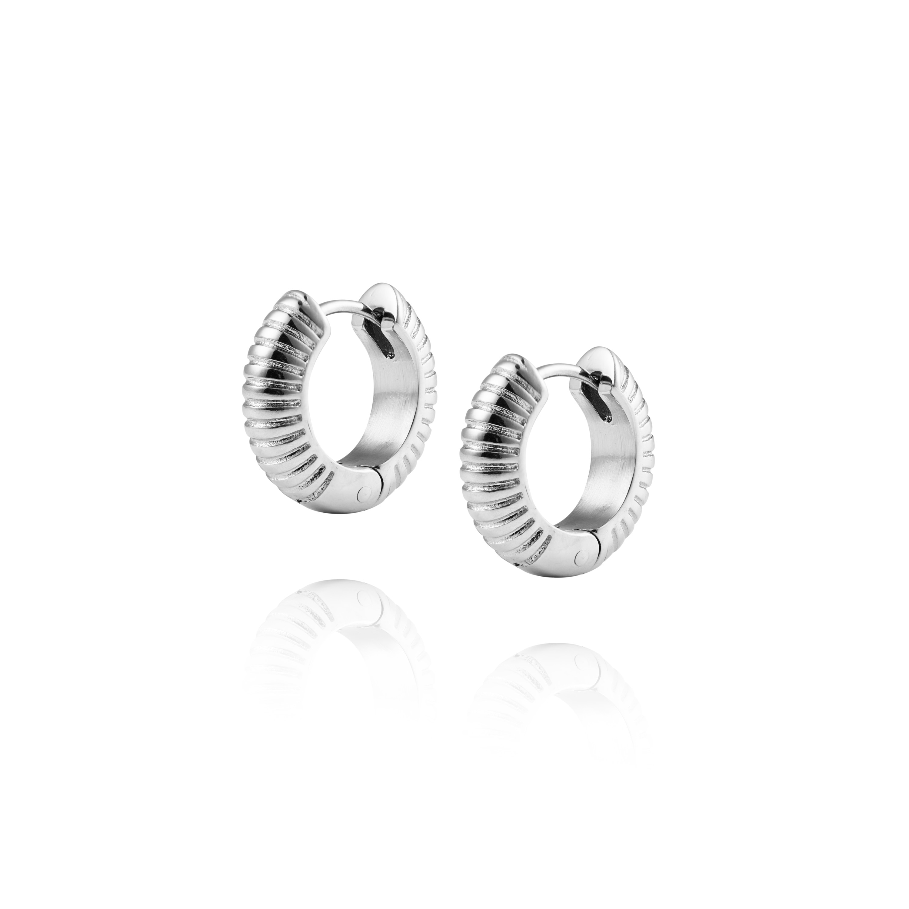 Mockberg Ribbed Hoops Silver Medium